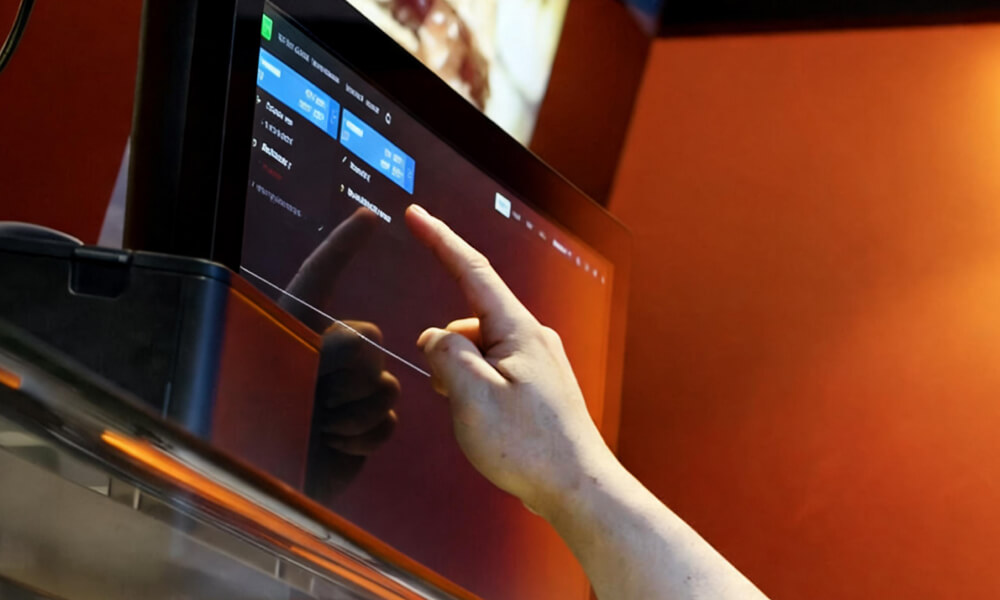 Staff touching kitchen display