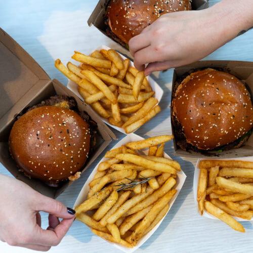 Burgers and chips from Oi Get On It
